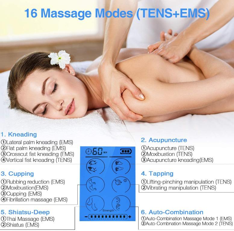  TEC.BEAN 24 Modes TENS Unit Muscle Stimulator, Rechargeable TENS  Machine with 8 Electrode Pads (American Gel), Electric Pulse Massager for  Pain Relief Therapy（Blue） : Health & Household