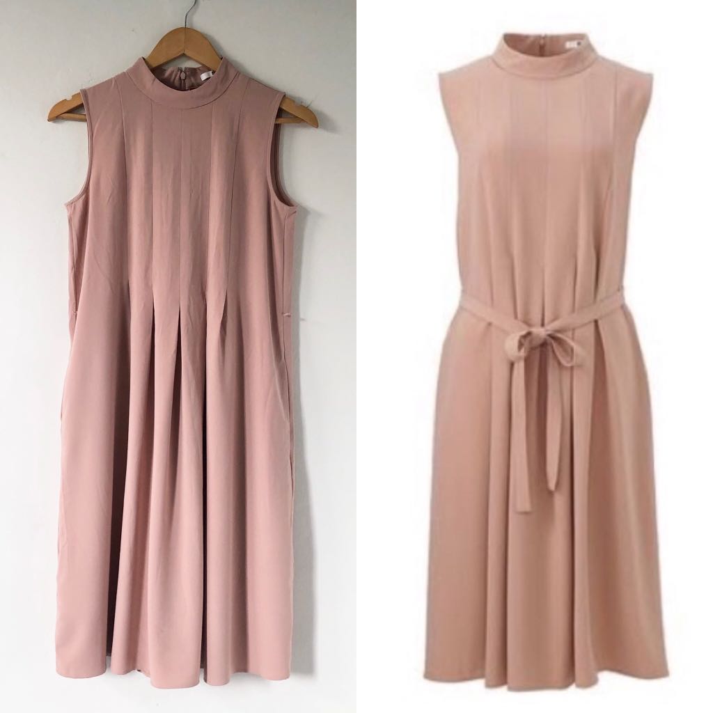 PLEATED SLIM-FIT DRESS IN NUDE PINK