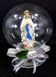 VIRGIN MARY IN CLEAR GLASS DOME- MAMA MARY Catholic Decor for Home Altar Table