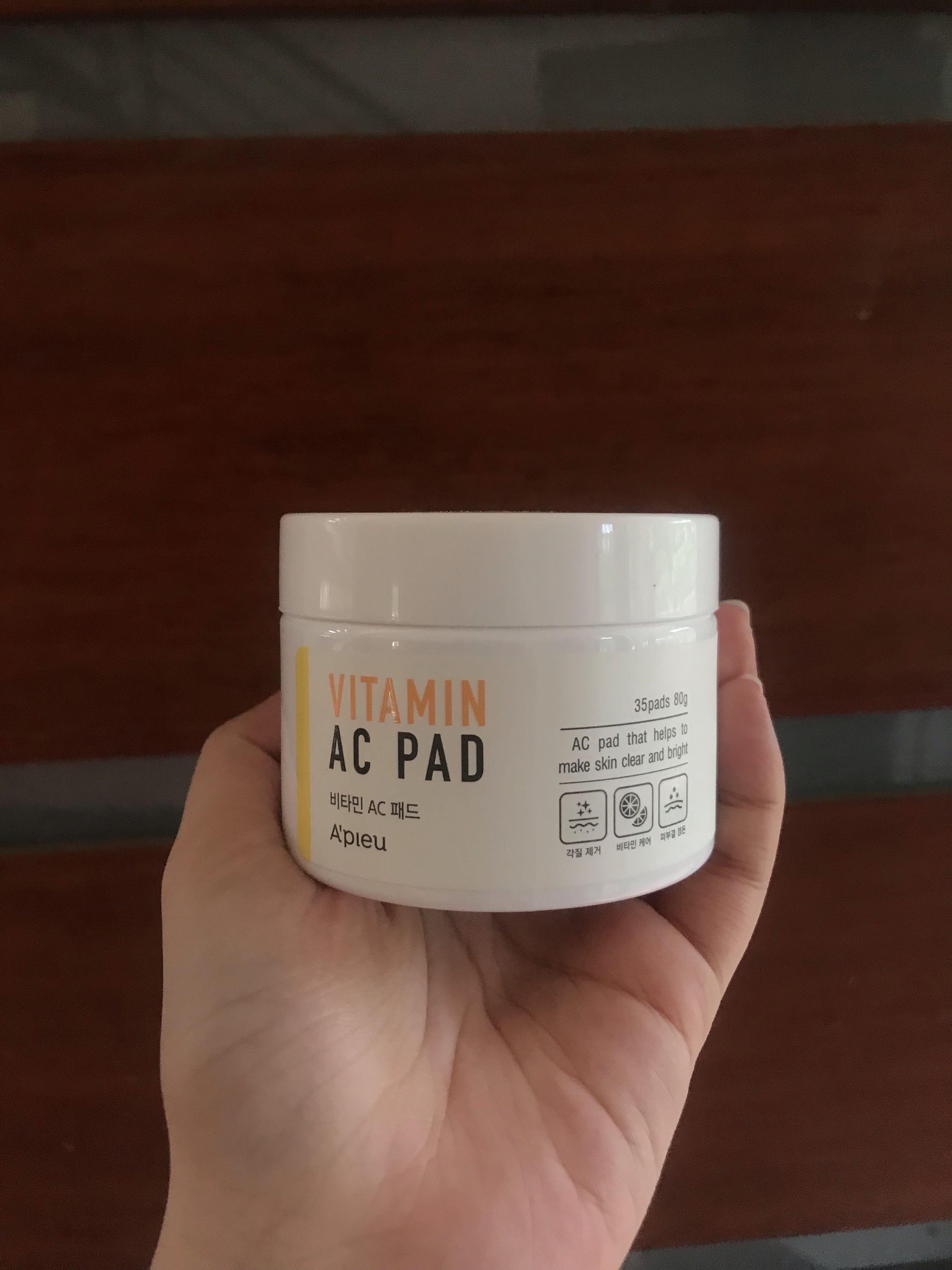 Vitamin AC Pad by A’pieu (Category: Vitamins & Supplements) located in Calamba. Submitted by cartelle (Listing ID 1043195762, Image 1). Description: Exfoliating pad, removes dirt and oil. Bought September 2020, only used 2 out of 35 pads (sheets). PERFECT FOR: Irritable skin prone to pigmentation.
