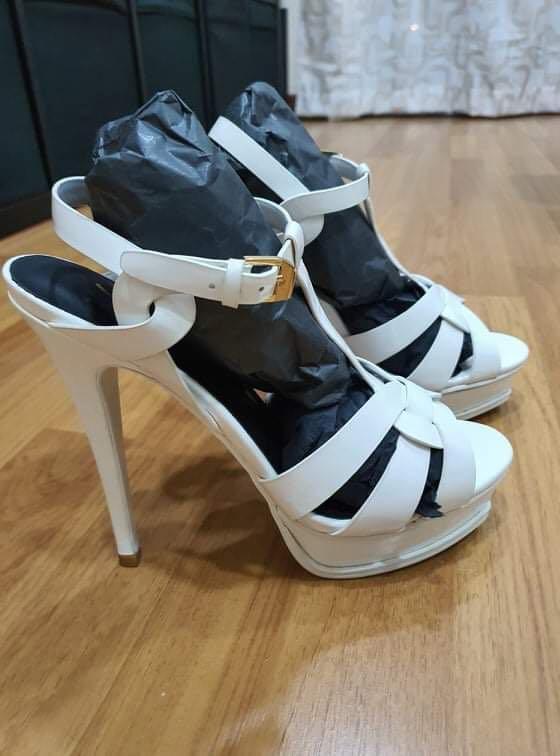 White ysl shop tribute heels
