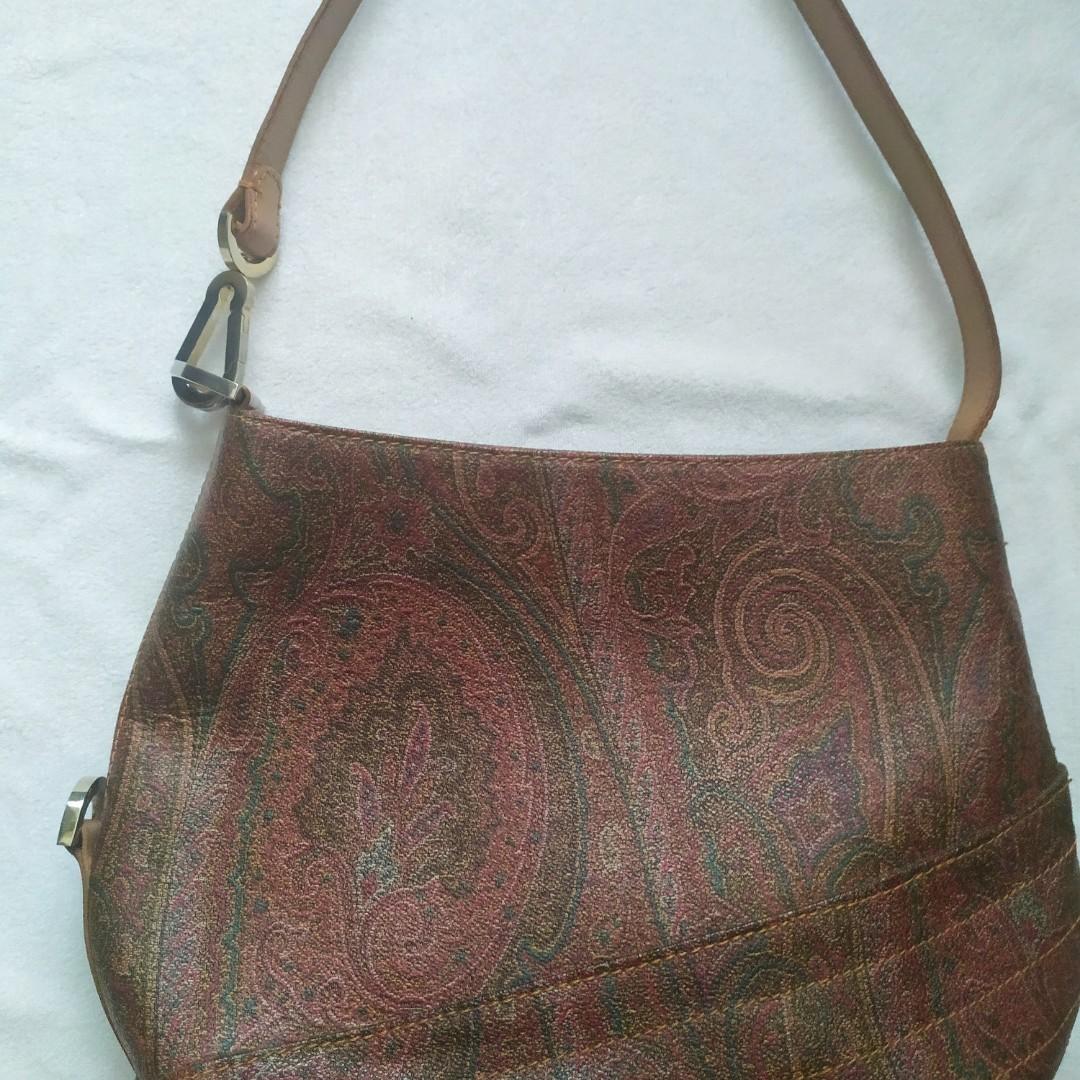 Authentic ETRO vintage paisley coated canvas shoulder bag, Luxury