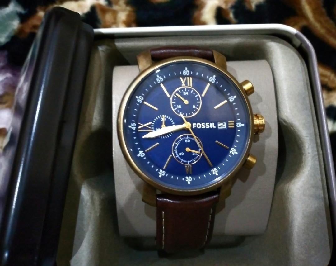 Original] Fossil BQ2099 Rhett Chronograph Brown Leather Blue Analog Men  Watch