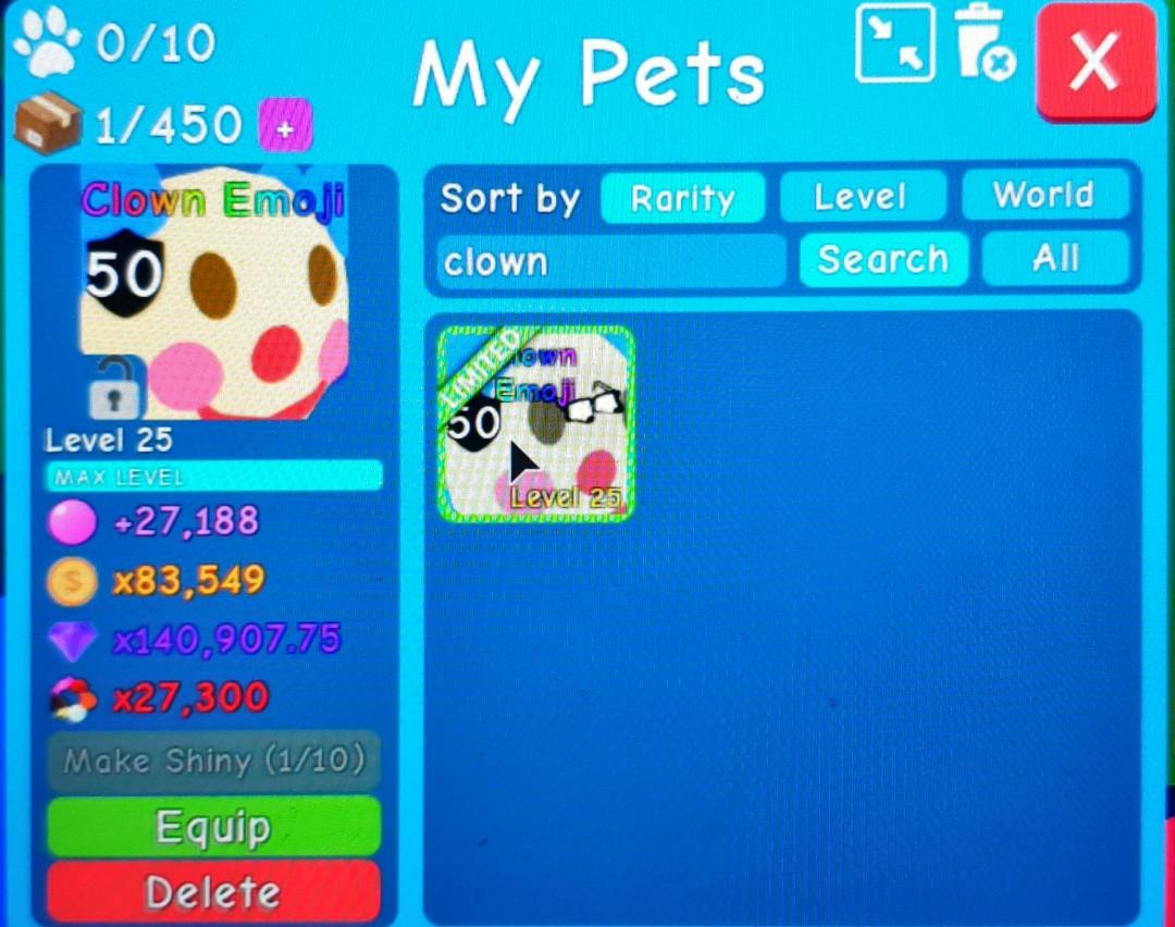 Bubble Gum Simulator Pet Toys Games Video Gaming In Game Products On Carousell - clown emoji roblox bgs