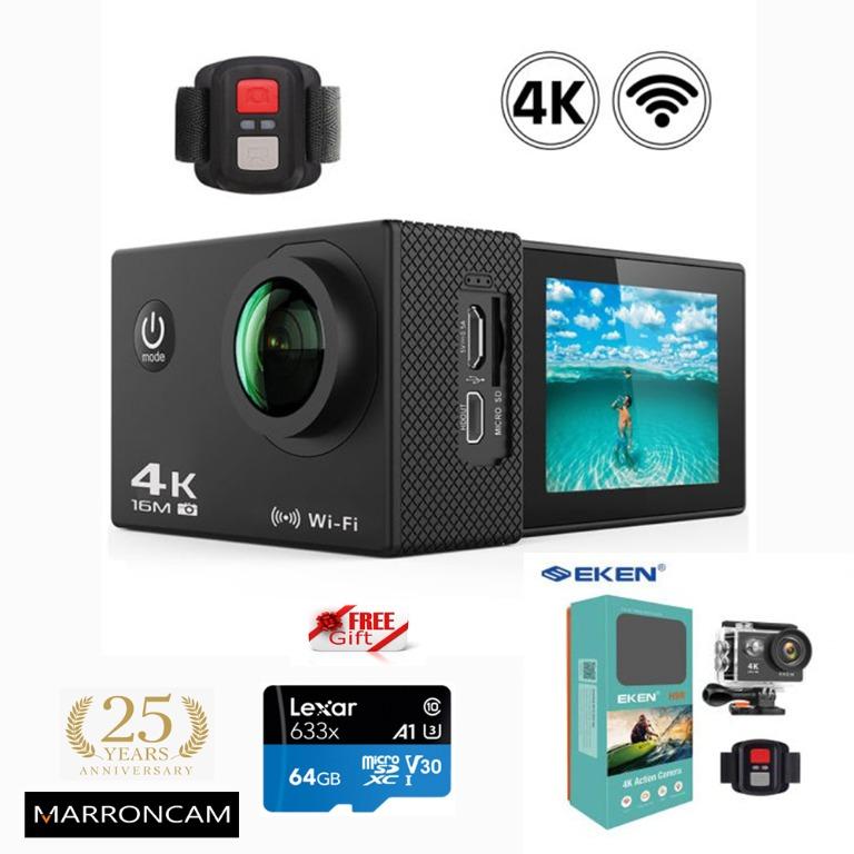 EKEN H9R 4K Action Camera Wifi Sports Cam + Remote Control Shutter (Black),  Photography, Video Cameras on Carousell