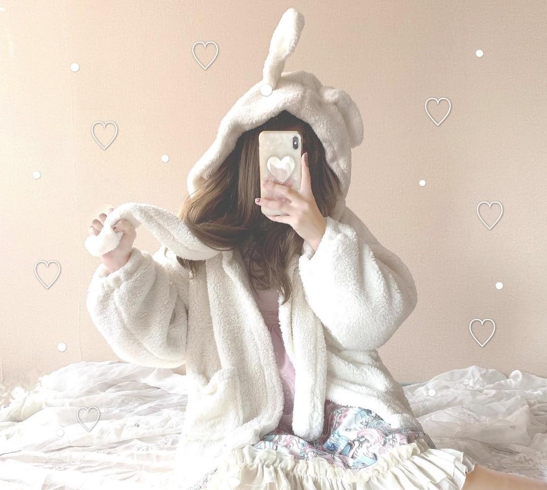 Fluffy warm moving bunny ear jacket