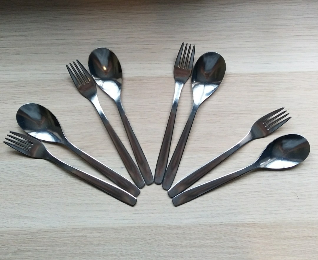 IKEA Stainless Steel Spoon & Fork 4 pairs, Furniture & Home Living