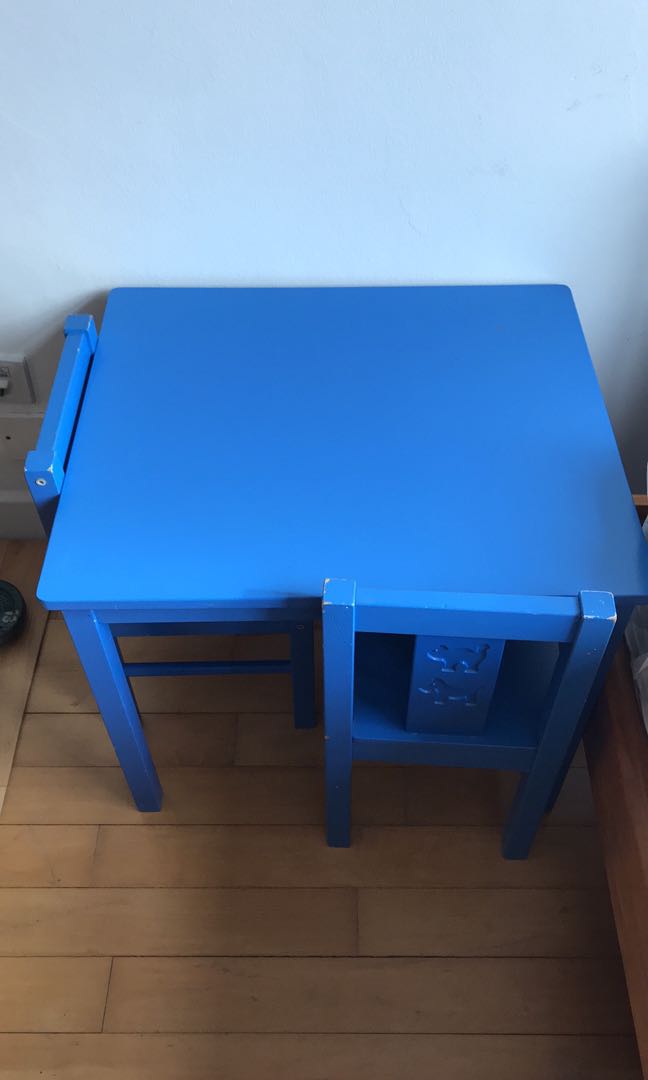 IKEA Table and 2 chairs Kritter blue, Furniture & Home Living