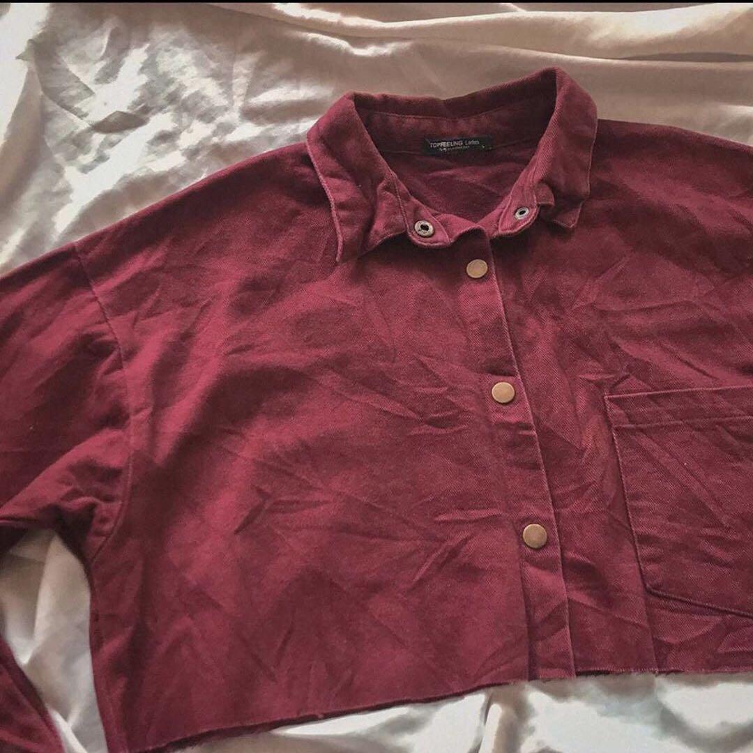 burgundy cropped denim jacket