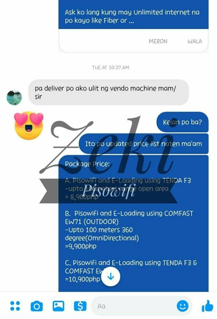 PISOWIFI & E-LOADING (Category: Sim Cards) located in Antipolo. Submitted by rider.amazona (Listing ID 1038991014, Image 3). Description: Pm for more infos 🔰 Brand New Fb page: Zeki Piso Wifi.