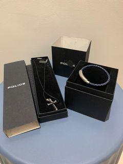 Mens Police Leather Bracelet and Necklace Lot