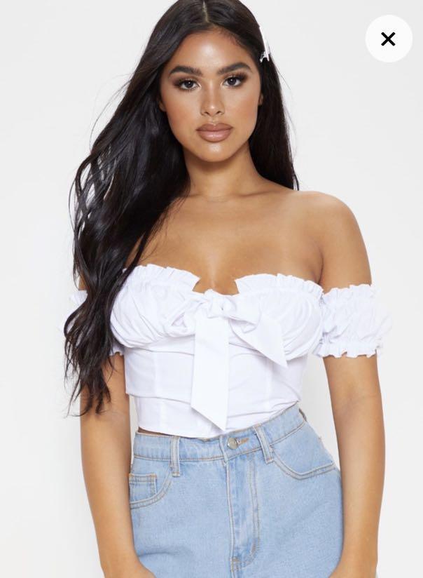 Ruch Frill Milkmaid White Crop Top Off 