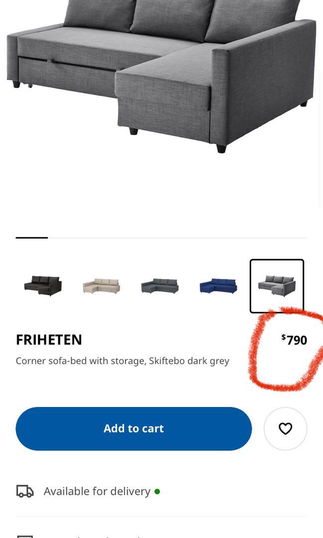 Sofa bed with storage IKEA Friheten Skiftebo Dark Grey, Furniture