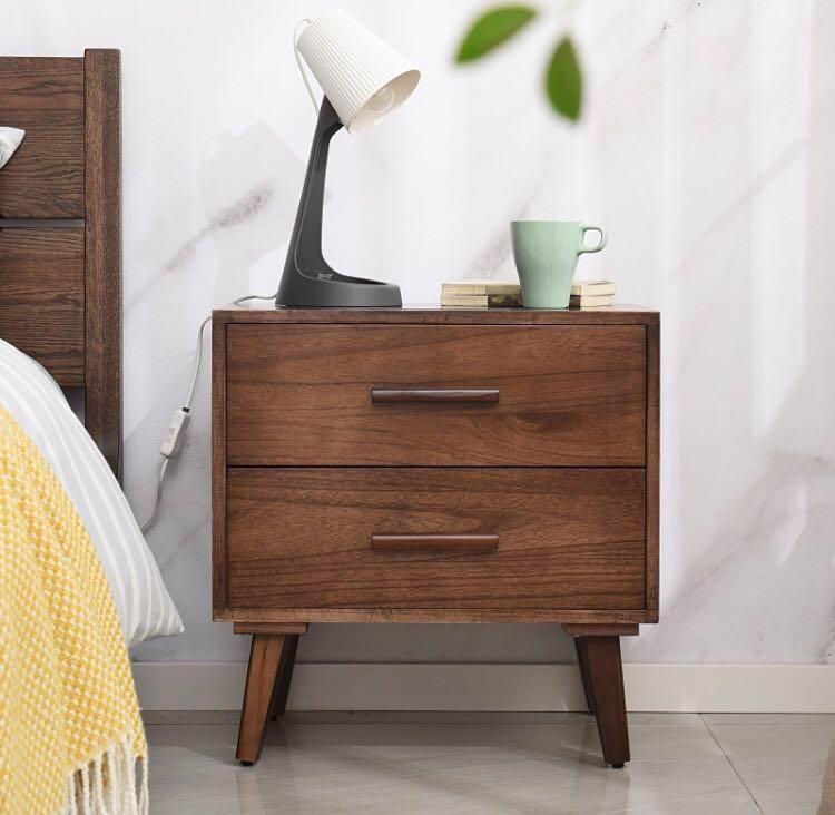 Solid Wood Bedside Table Cabinet Drawer Dark Walnut Furniture Others On Carousell