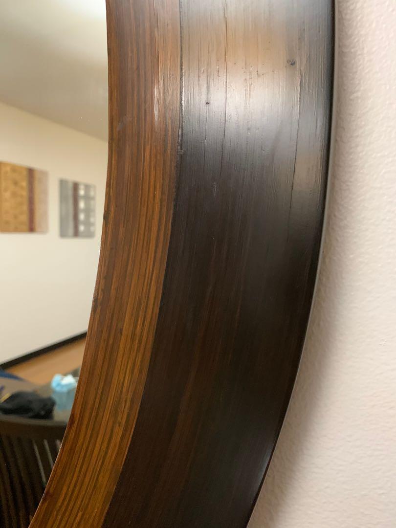 Solid wood custom built round mirror (Category: Mirrors) located in Makati City. Submitted by kelly17li (Listing ID 1038951184, Image 2). Description: Diameter : 121.7 cm Thickness : 2.3 cm Great accent piece Rfs: moving out .