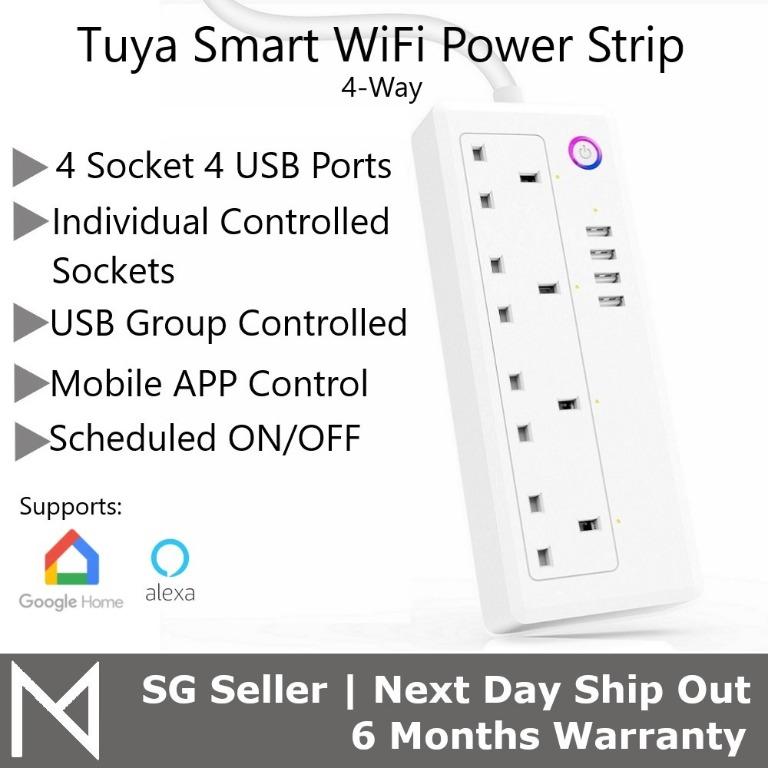 Tuya Smart App Controlled Wifi Power Strip 4 Way 4 Usb Ports Individual Port Control Scheduled