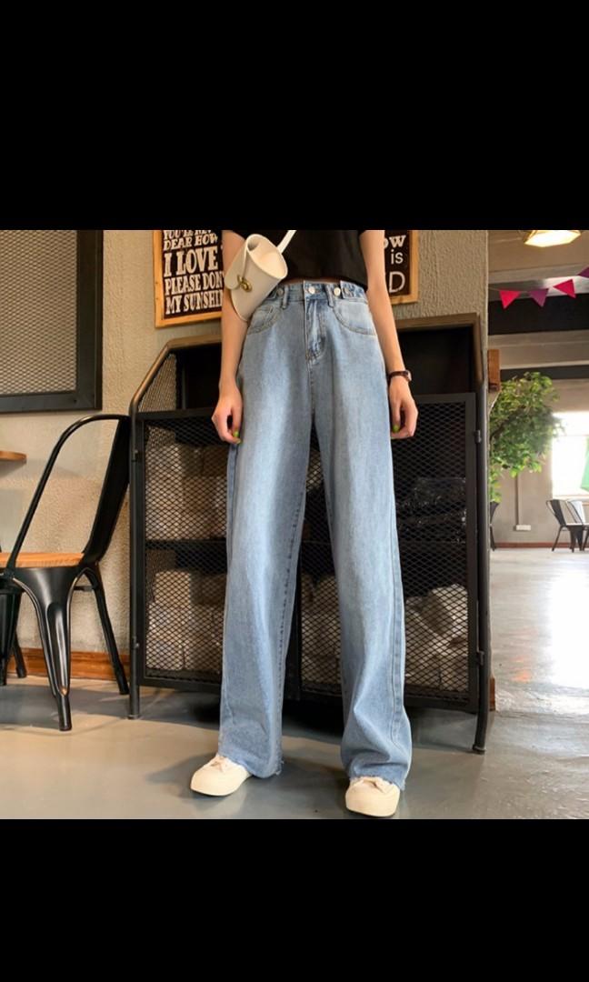 wide leg straight cut denim jeans, Women's Fashion, Bottoms, Jeans u0026  Leggings on Carousell