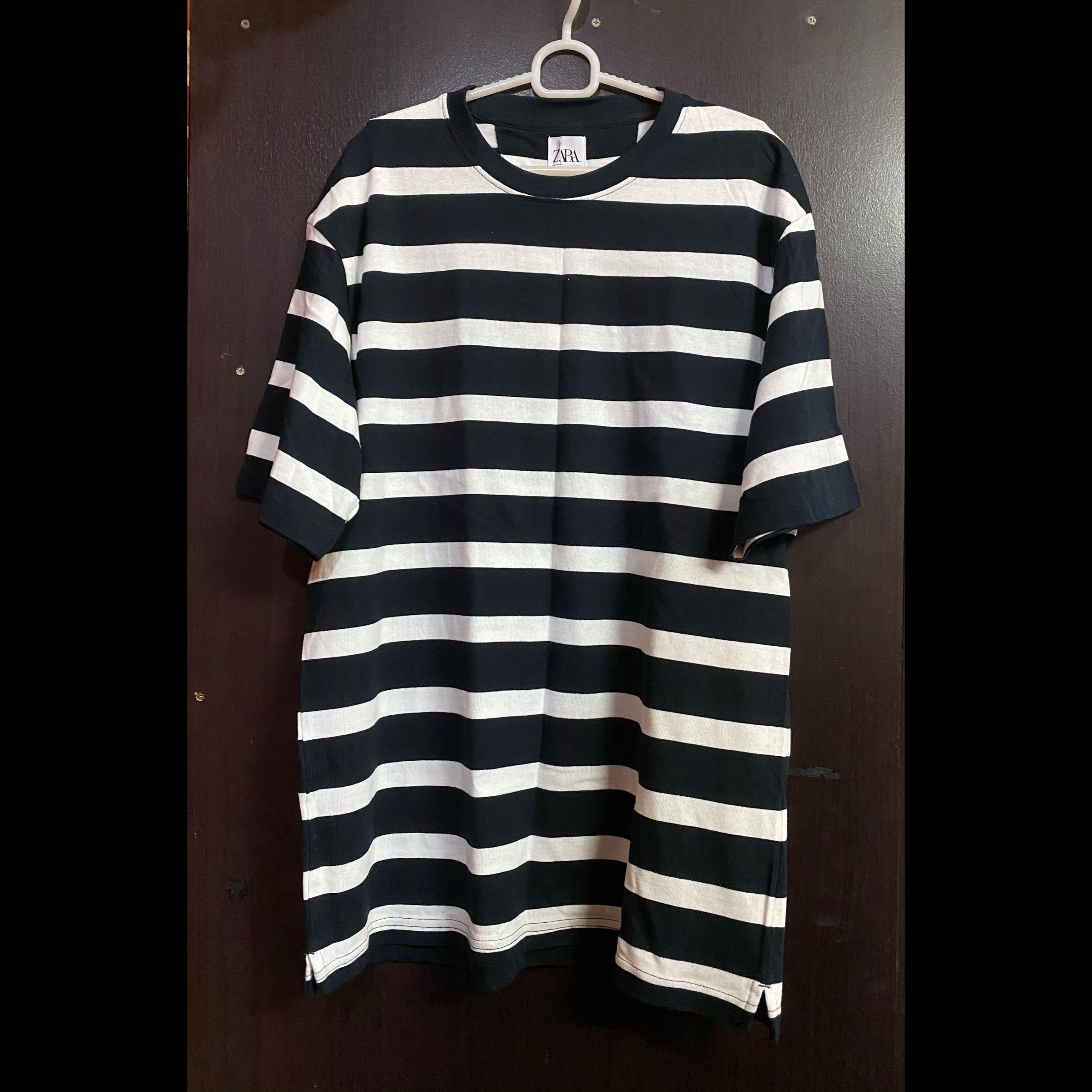 ZARA Men's Navy Striped T-Shirt, Men's 