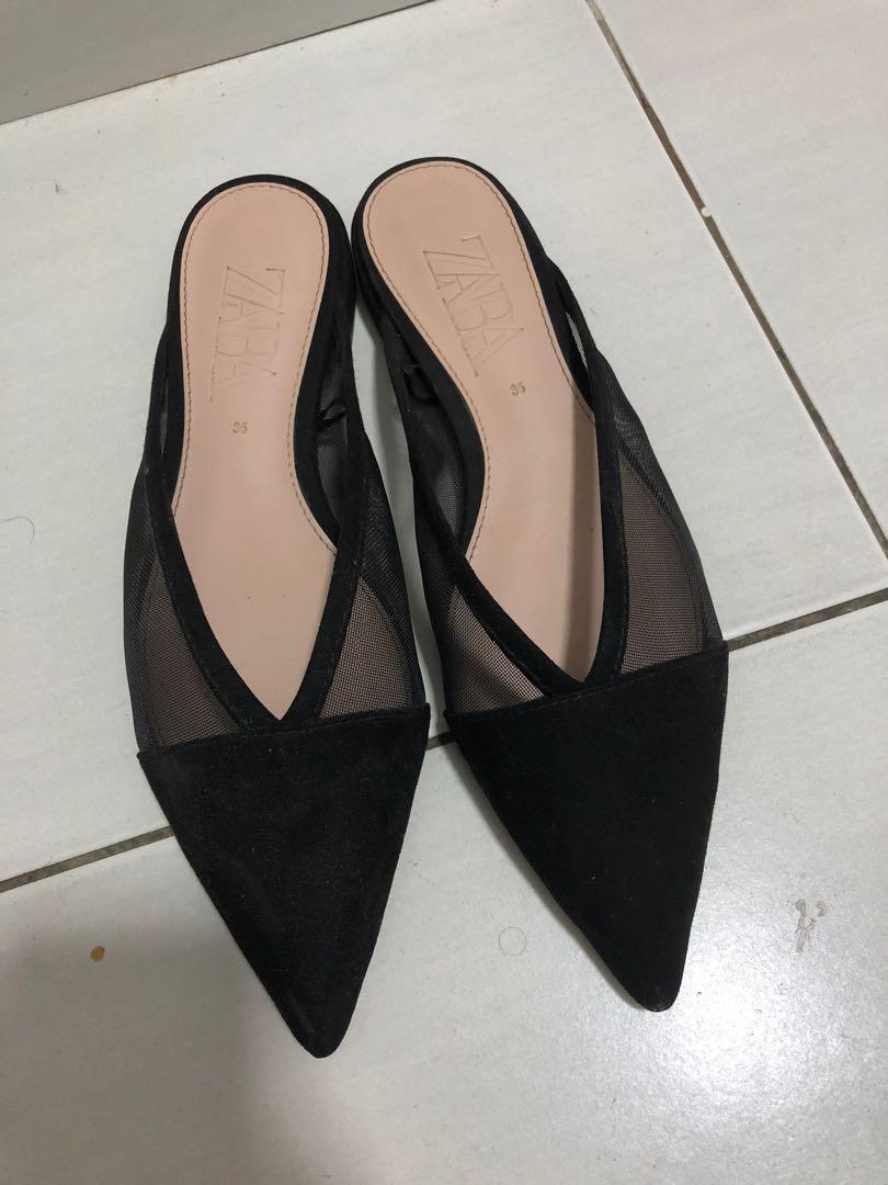 zara black pointed shoes