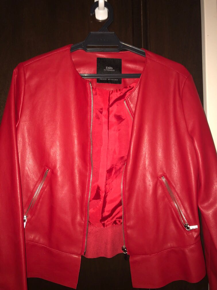zara red leather jacket