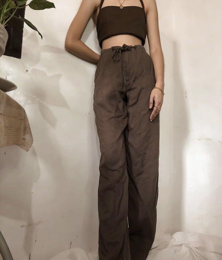 Chocolate brown linen pants, Women's Fashion, Bottoms, Other Bottoms on  Carousell
