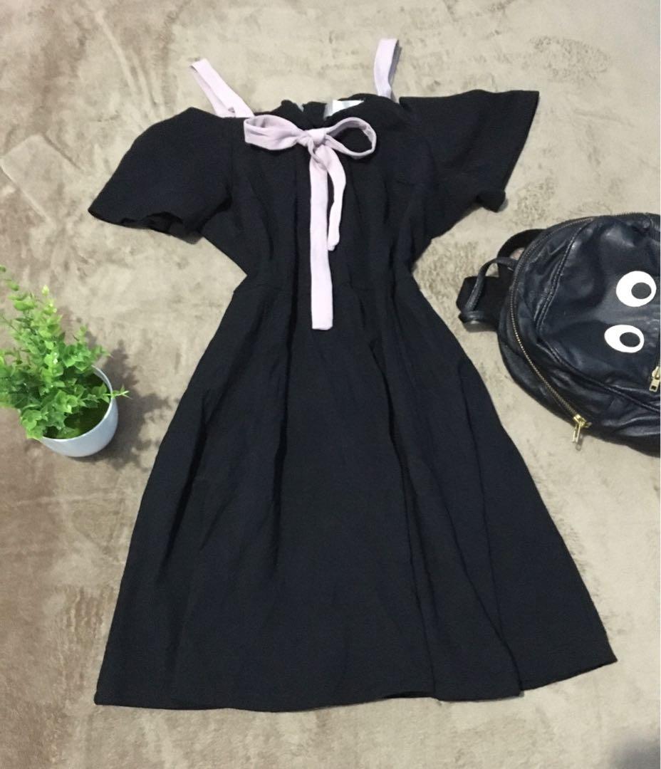 Cute Korean Dress (Black Pink with Ribbon), Women's Fashion, Dresses