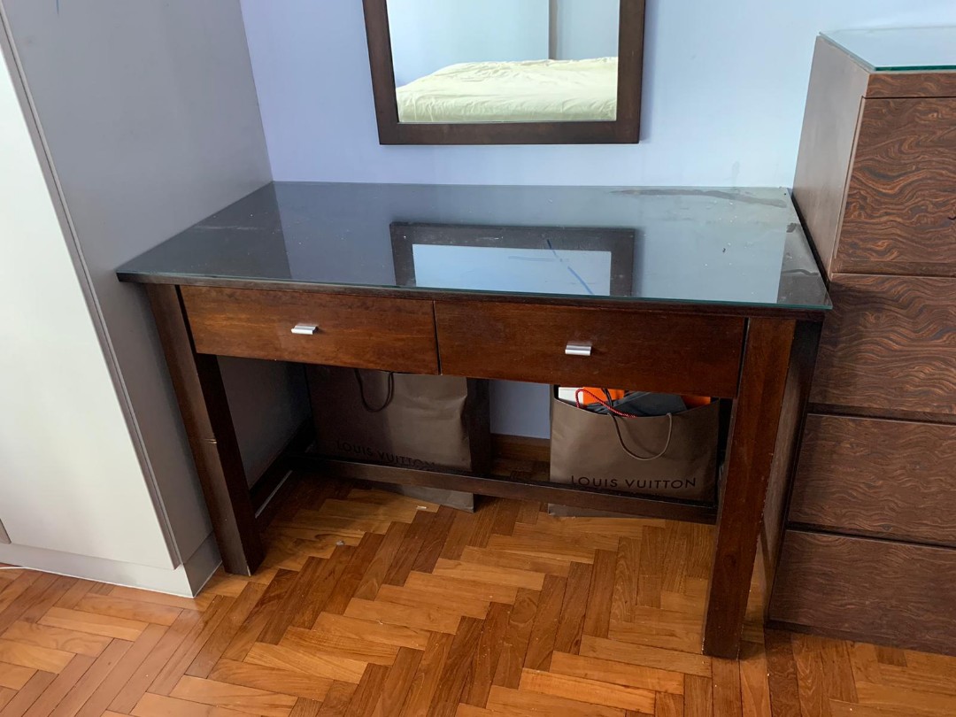 Glass top study desk, Furniture & Home Living, Furniture, Tables & Sets