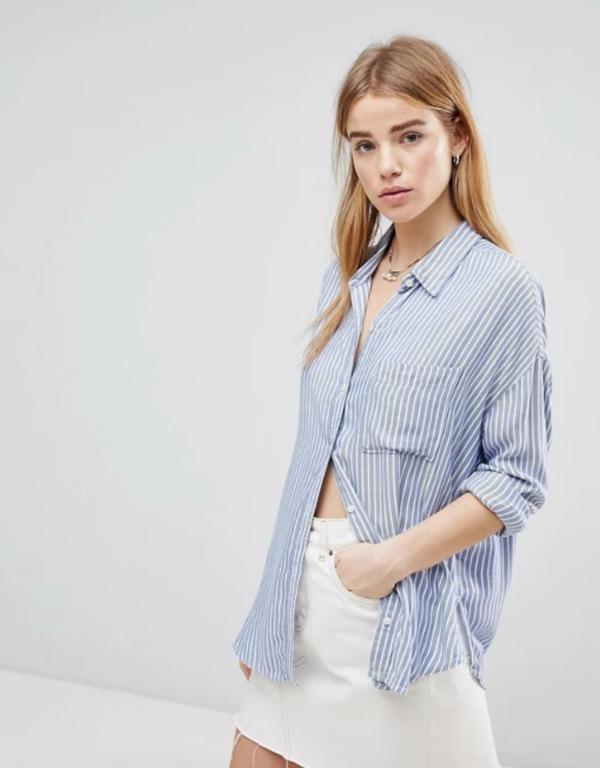HOLLISTER Stripe Button Flannel Shirt Women s Fashion Tops