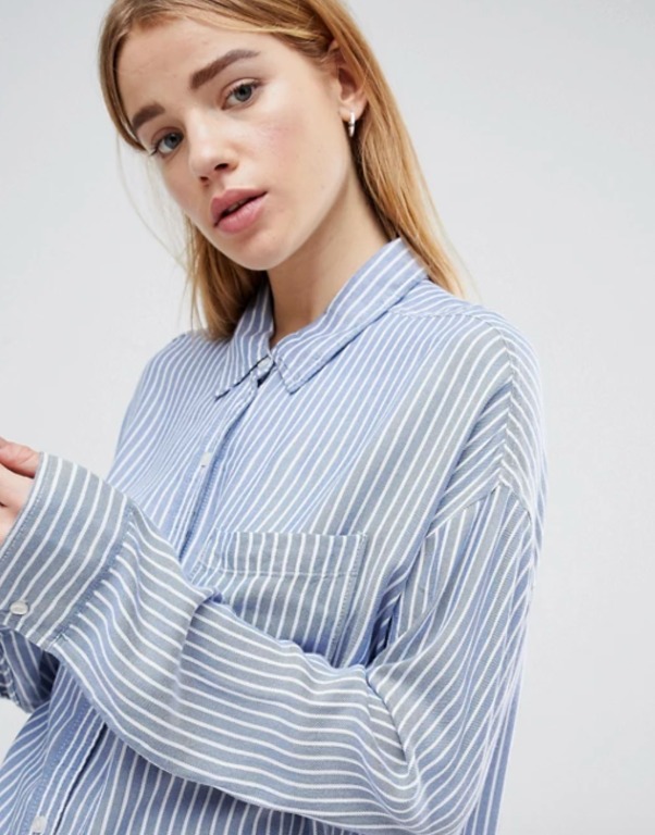 Hollister Striped Button Half Down Shirt, Women's Fashion, Tops, Shirts on  Carousell