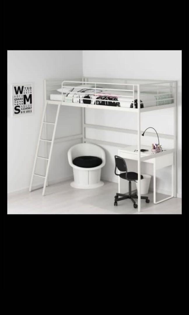 Ikea White Svarta Loft Bed Frame Queen Size Furniture Beds Mattresses On Carousell