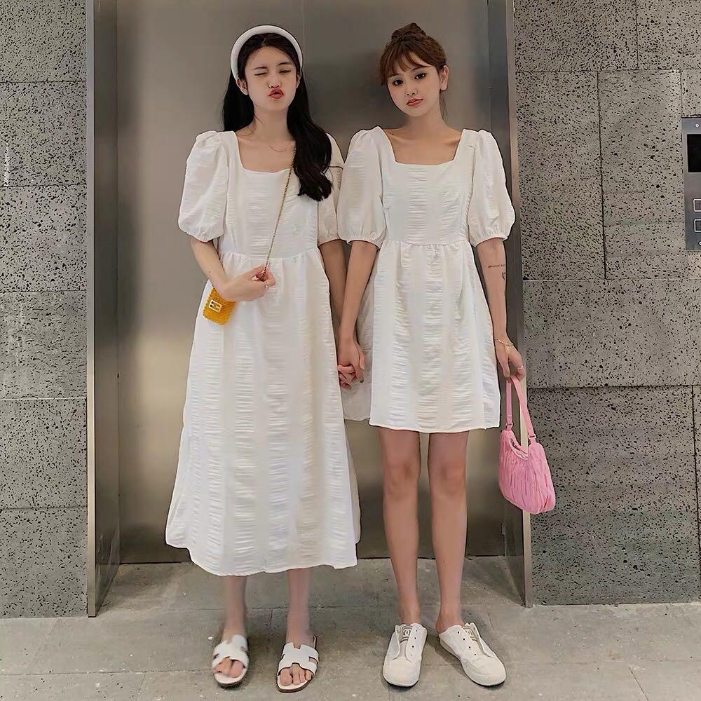 Korean Ulzzang White Dress Plus Size Long Women S Fashion Clothes Dresses Skirts On Carousell Mini dress ribbed material crew neckline adjustable ruching with ties at sides slim fitting dress can be worn at multiple lengths good stretch. korean ulzzang white dress plus size