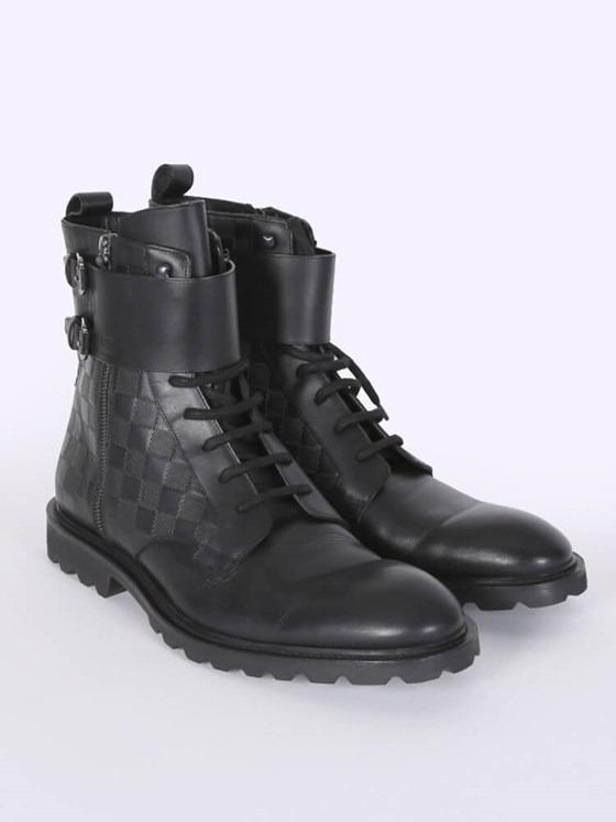 Louis Vuitton Black Damier Leather Clash Ankle Boots Size 43 Louis Vuitton