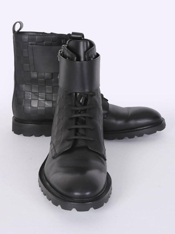 Louis Vuitton - Combat Damier Leather Men Clash Ankle Boots 10