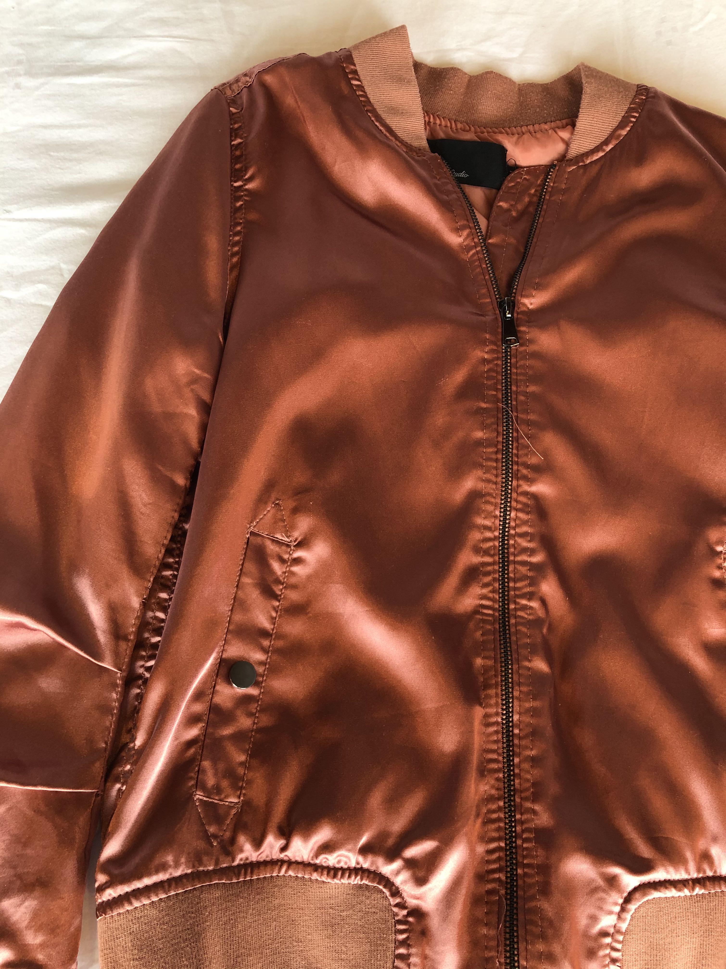 Metallic Bronze Bomber Jacket Fits UK48, Women's Fashion, Coats