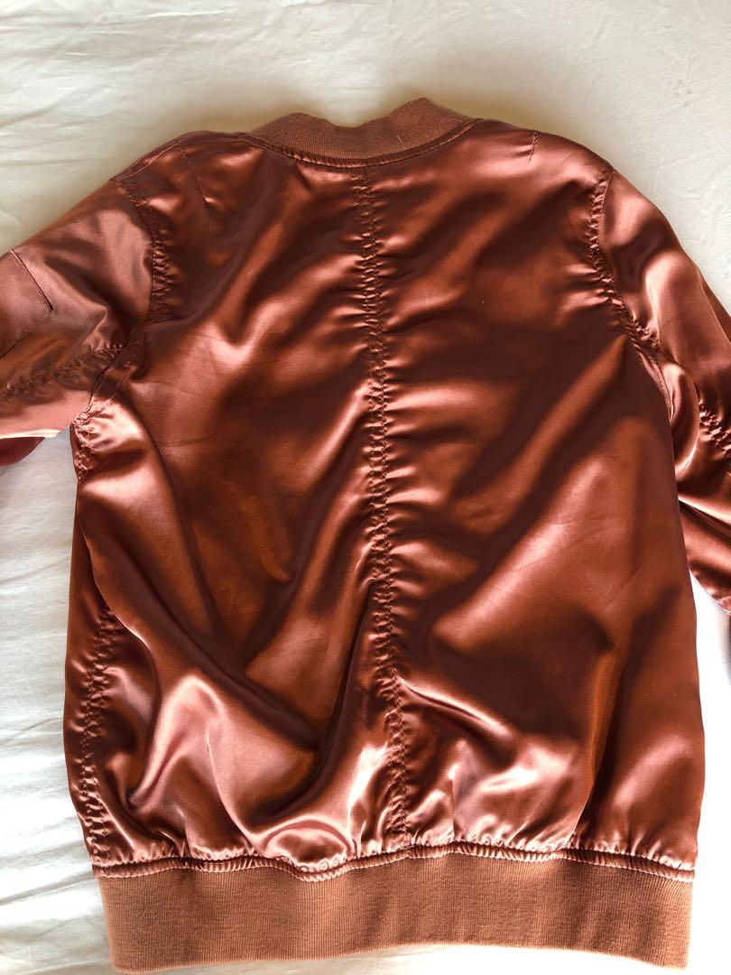 Metallic Bronze Bomber Jacket Fits UK48, Women's Fashion, Coats