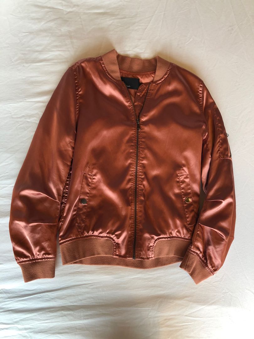 Metallic Bronze Bomber Jacket Fits UK48, Women's Fashion, Coats