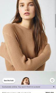 全新品 歐美基本款直條紋長袖短版上衣 駝棕色 Basic style