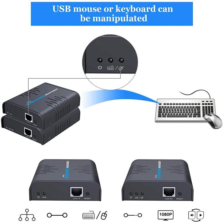 AGPtEK USB HDMI KVM Extender Over Single Cat 5/5E/6/7/8 Ethernet Cable ...