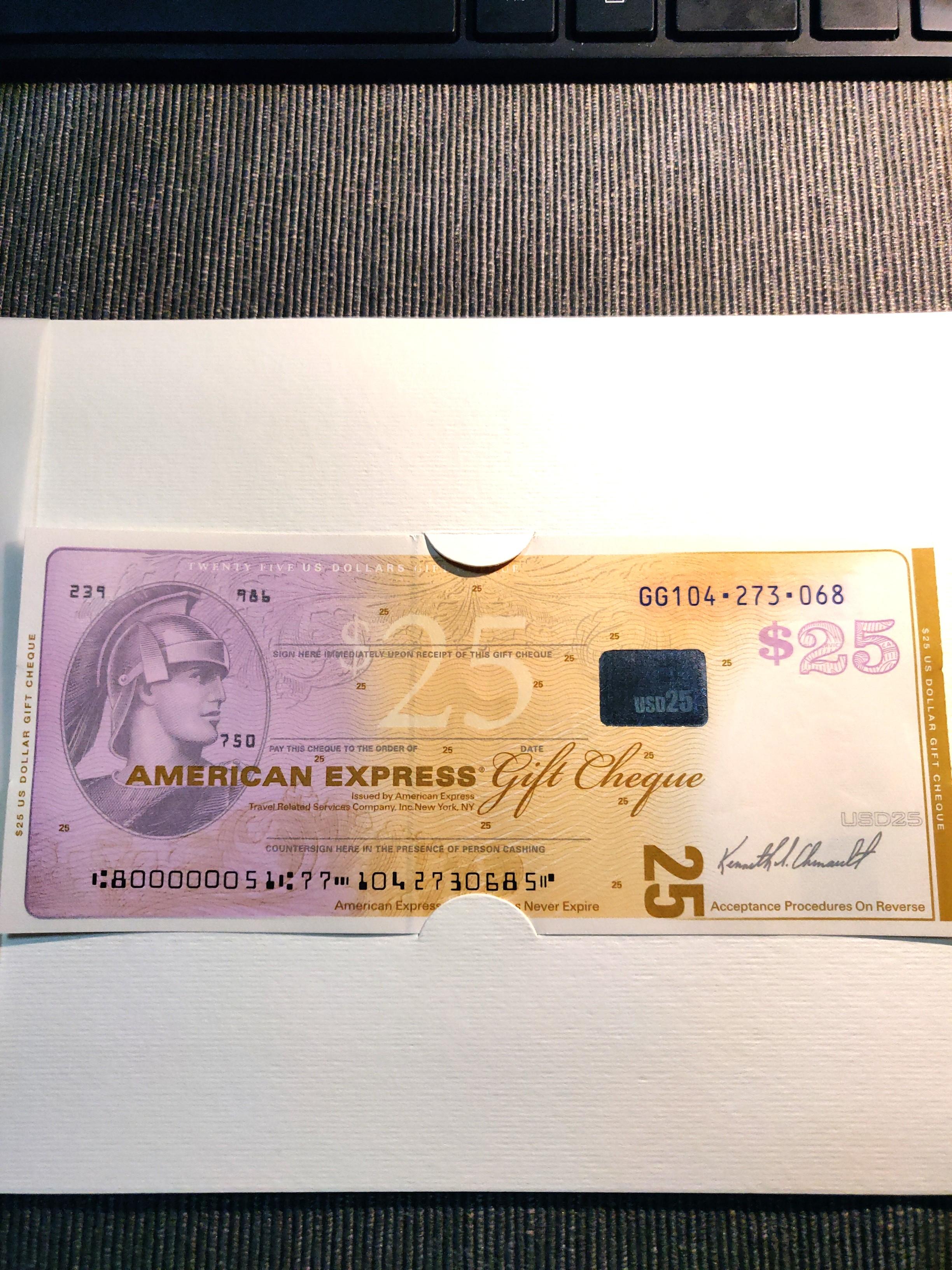 AMEX Gift Cheque USD 25 (Limited Edition), Hobbies & Toys, Memorabilia