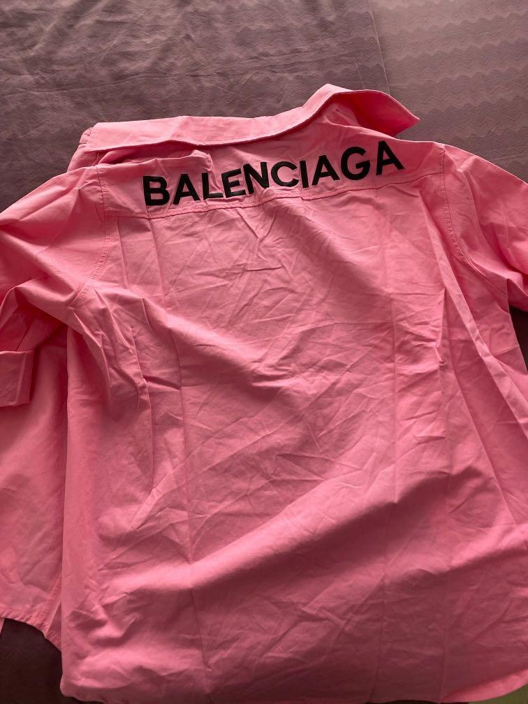 Balenciaga Logo Oversized Light Cotton Denim Shirt in Pink  Lyst