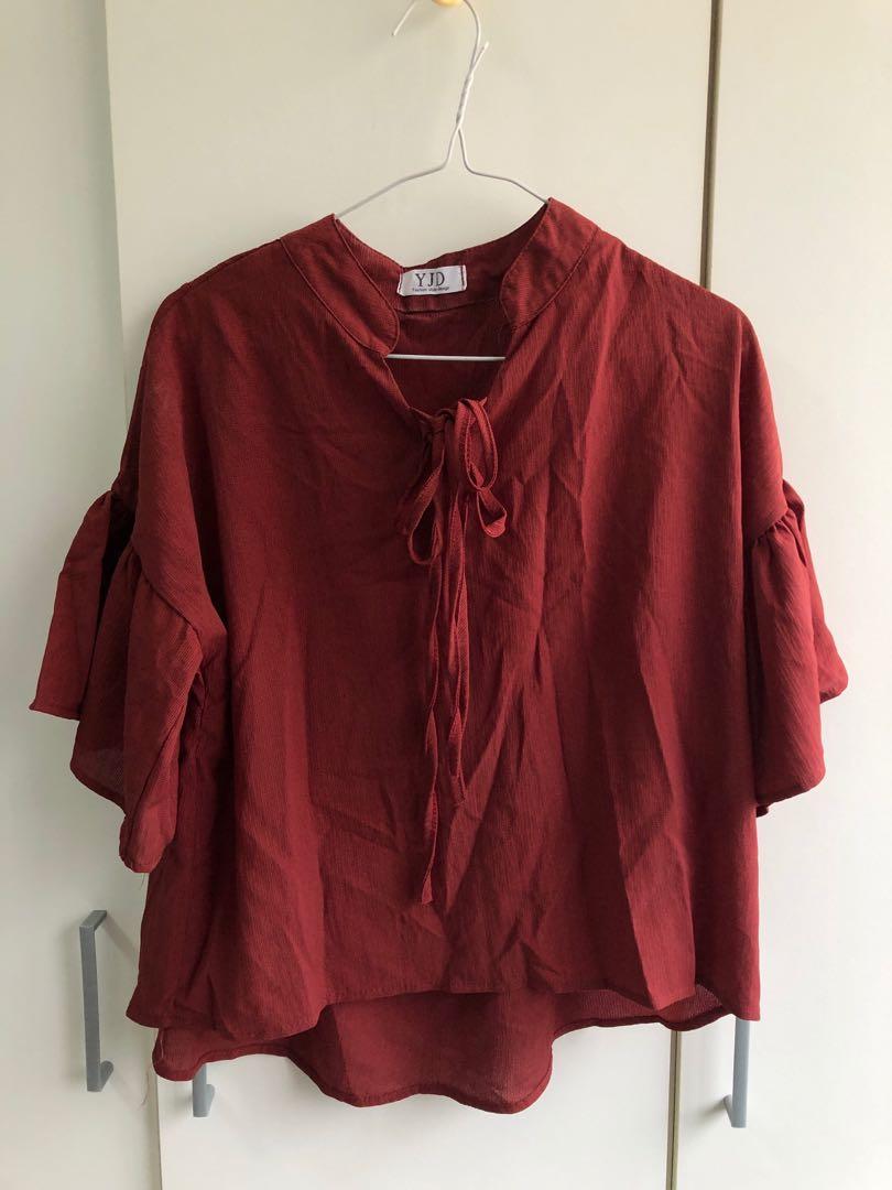 Brick Red Blouse, Women's Fashion, Tops, Blouses on Carousell