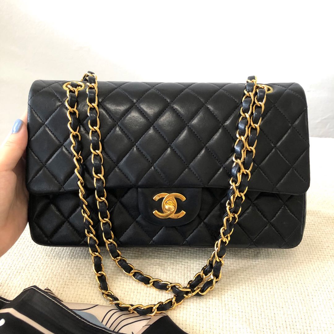 [SOLD] Chanel Classic Medium Flap Bag in Black Lambskin 24k ...