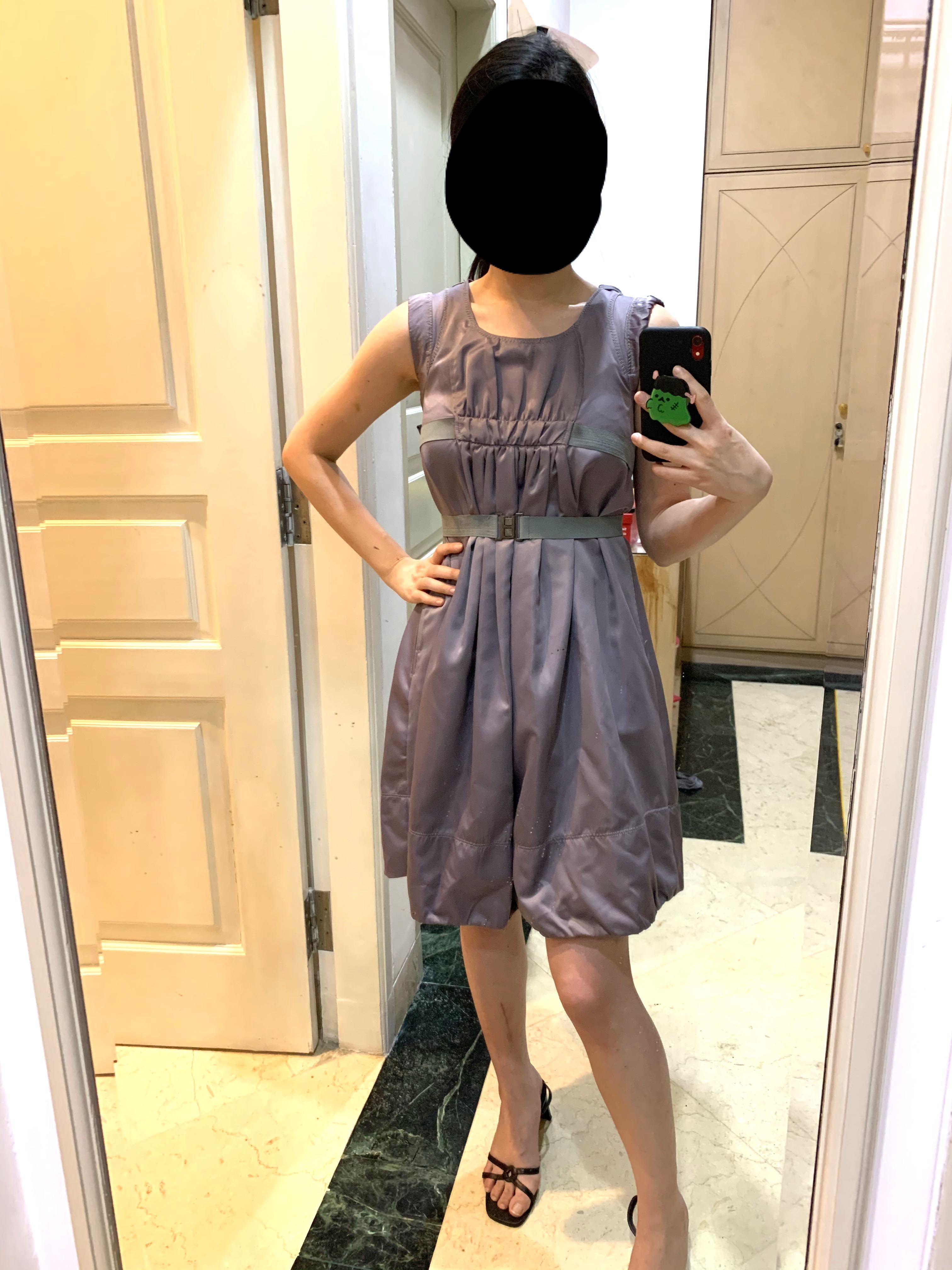 DKNY grey midi dress, Fesyen Wanita 