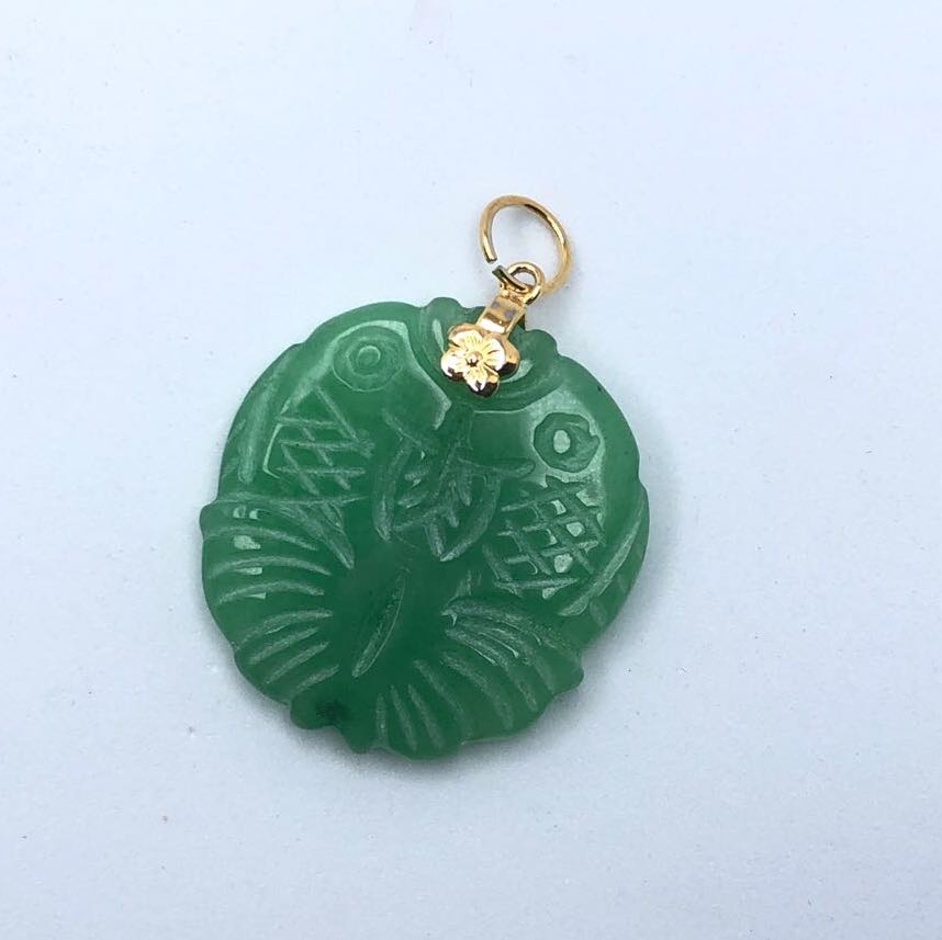 Double fish cheap jade pendant