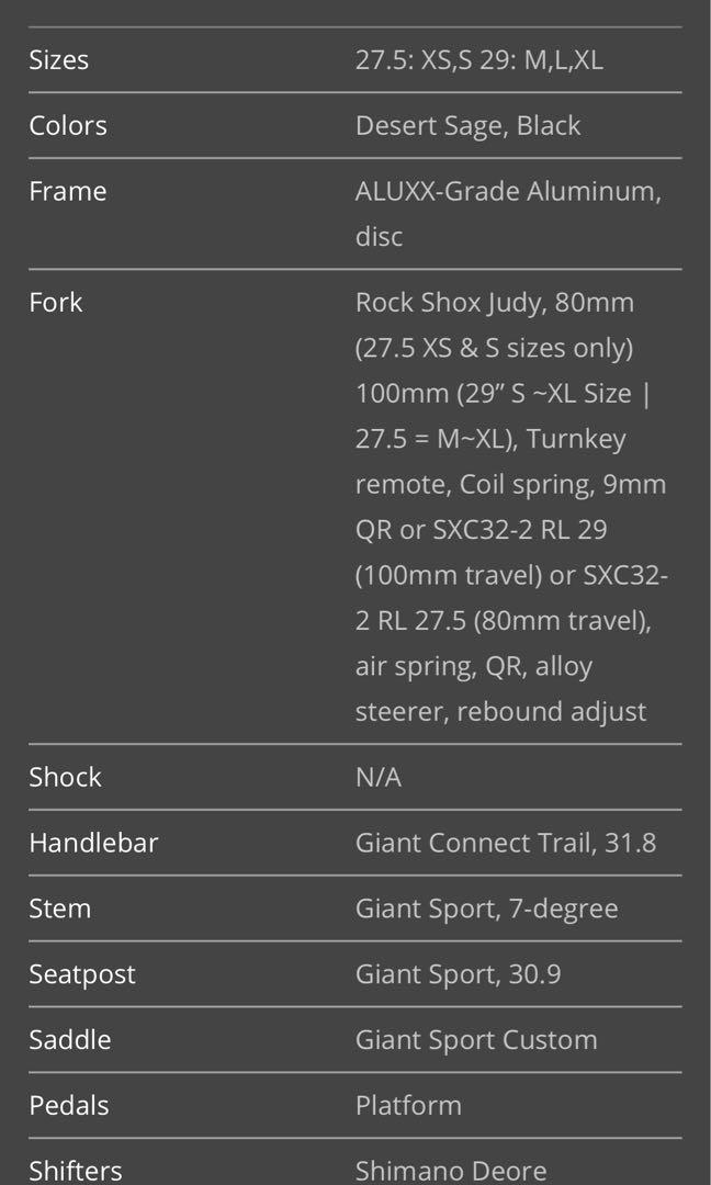 giant talon size guide