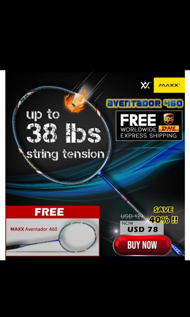 Details about   Maxx Aventador 460 Balance High Modulus Graphite Badminton Racket Buy 1 Free 1 