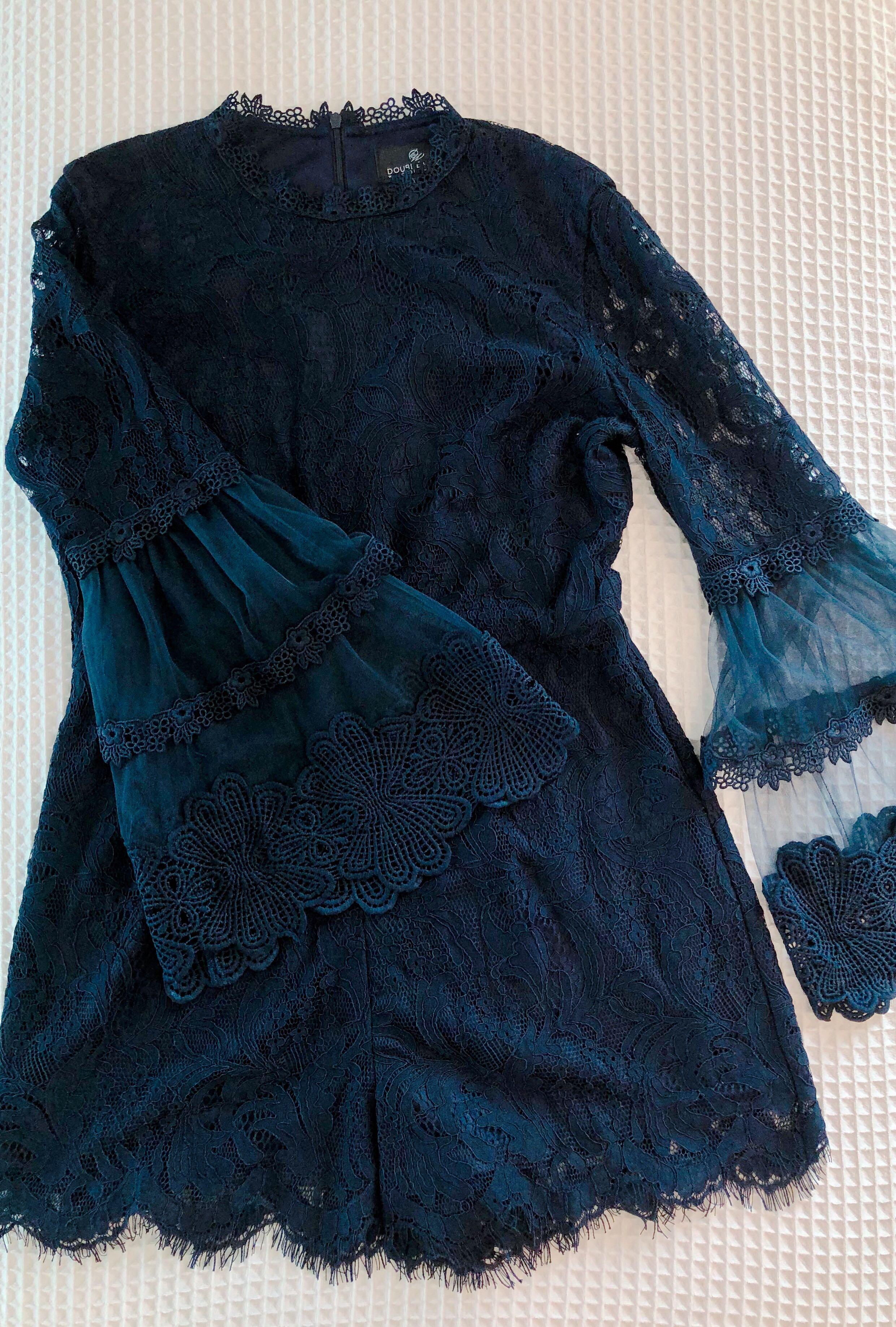 blue lace romper dress