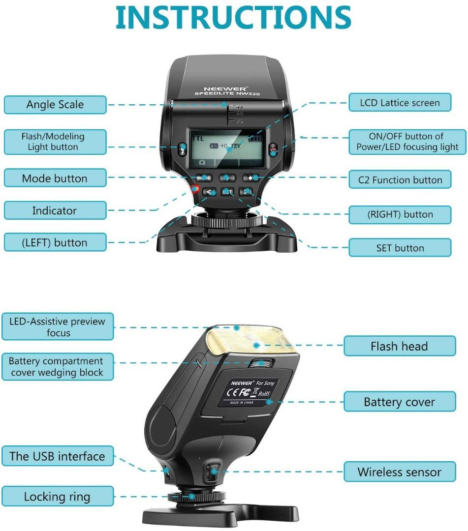 Neewer NW320 Mini TTL Speedlite Flash Automatic Flash Compatible with Sony MI Hot Shoe DSLR and Mirrorless Cameras A6000 A6300 A6500 A7 A7II A7RII A7RIII A7III NEX6 A7SII A7R A7S