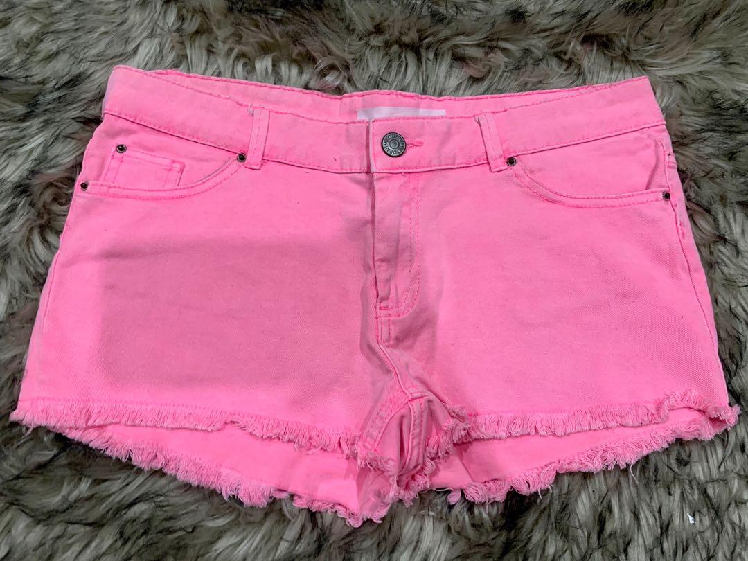 neon pink jean shorts