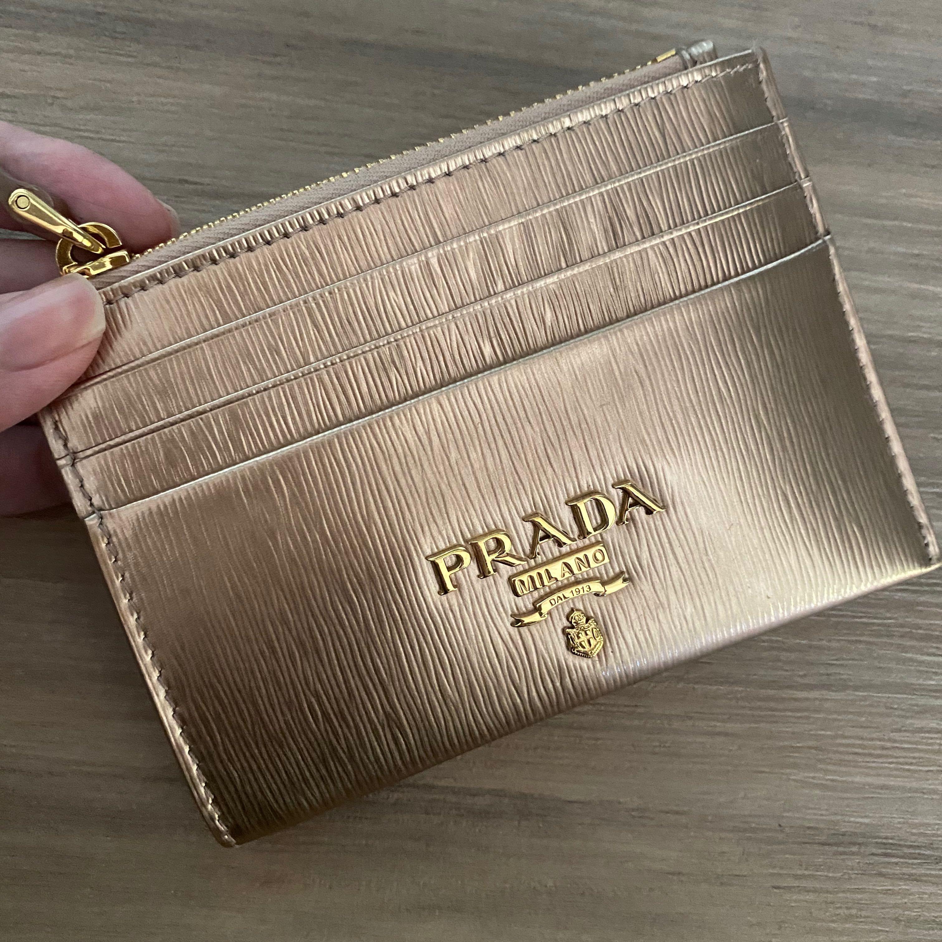 Prada rose gold cardholder, Luxury, Bags & Wallets on Carousell